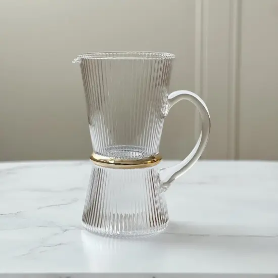 Ribbed Glass Pitcher with Band By Kinor Decor Grey {4}
