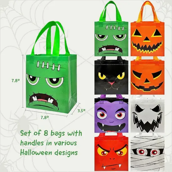 Wrapables Non-Woven Reusable Halloween Trick or Treat Bags, 8pc Monster {4}
