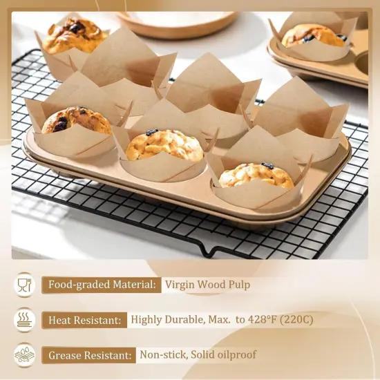 Tulip Cupcake Coasters (150 pcs) Premium Muffin Coasters Natural Paper Baking Cake Cups Kraft Paper Baking Coasters Perfect for Any Occasion Wedding Baby Shower Anniversary Birthday Graduation {4}