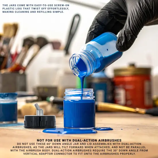 10 Pack Master Airbrush TB-003, 3/4 oz Glass Jar Bottles with 60 degree Down Angle Adaptor Lid Assembly, Single-Action Siphon {5}