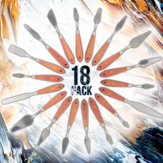 U.S. Art Supply 18-Piece Stainless Steel Palette Knife Set - Spatula Painting Knives to Mix, Spread, Apply Oil & Acrylic Paint on Canvases, Cake Icing {4}