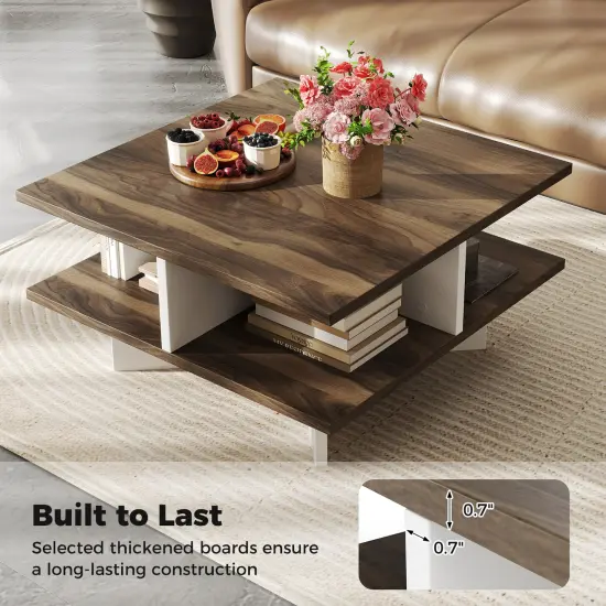 Engineered Wood Coffee Table with Storage Compartments, 2-Tier {3}