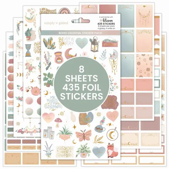Planner Stickers, Simply Gilded x bloom Boho Celestial Sticker Pack {2}
