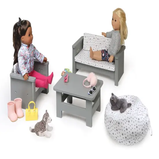 Badger Basket Living Room Furniture Set for 18 inch Dolls - Gray/White {4}