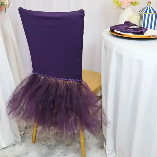 1 Piece Eggplant Stretch Spandex Chiavari Chair Cover with Graceful Ballerina Skirt {2}