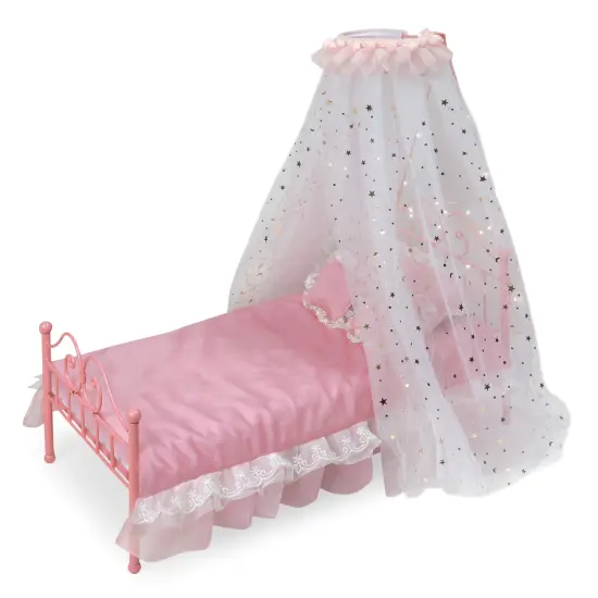 Badger Basket Starlights LED Canopy Metal Doll Bed with Bedding - Pink {1}