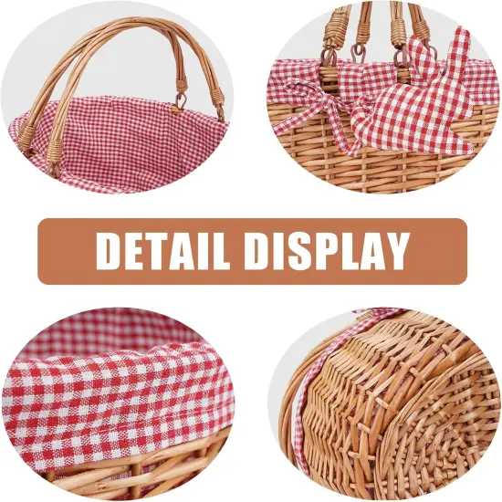 Wicker Picnic Basket with Double Folding Handles,Willow Picnic Hamper,Natural Hand Woven Basket, Basket,Bath Toy and Kids Toy Storage,Gift Packing Basket Red {2}