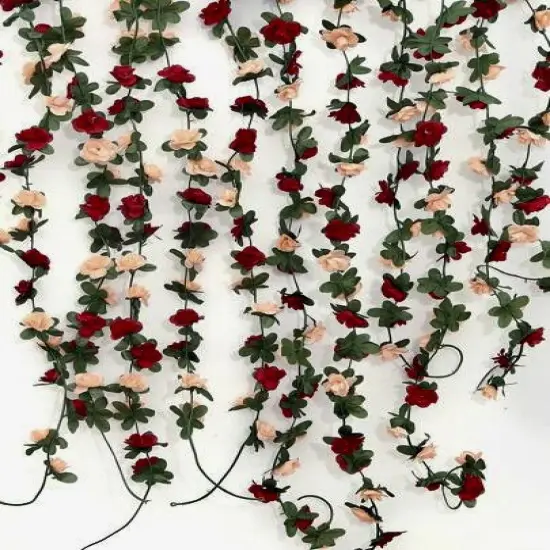Artificial Flower Garland, Fake Burgundy Peach Roses Vines Silk Flowers Faux Rose Arch Vines for Flower Wall Backdrop Wedding Mothers Day Garden Tea Party Decoration {5}