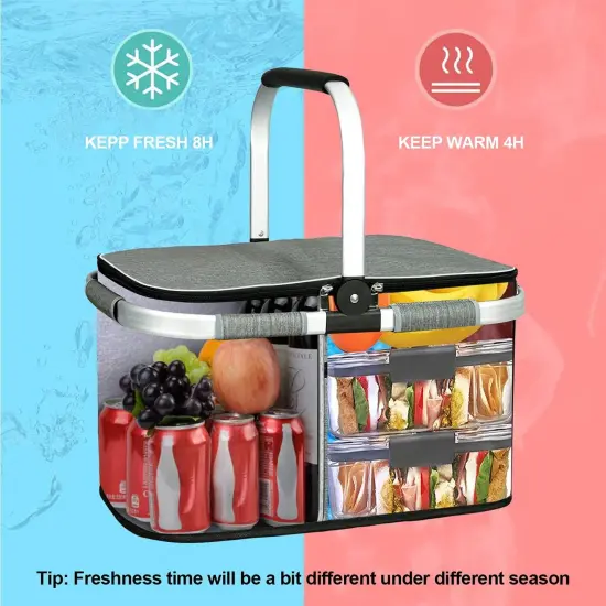 35L Large Picnic Basket 2 Layers of Internal Pockets Leak-Proof and Insulated Folding, Internal Support Does Not House Warming Gifts New Home, Wedding Gifts for Couple {3}