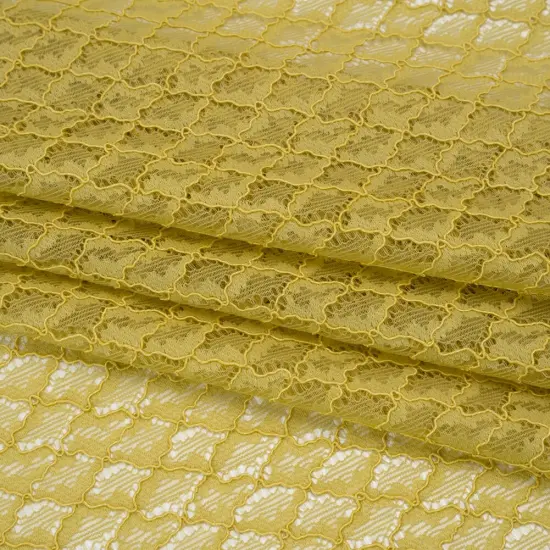 1 Yard Chartreuse Corded Lace Fabric Diamond Lattice Eyelash Edge Sheer Nylon Rayon 50 Inch Width {1}