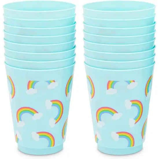 Blue Plastic Tumbler Cups, Pastel Rainbow Party Supplies (16 oz, 16 Pack) {6}
