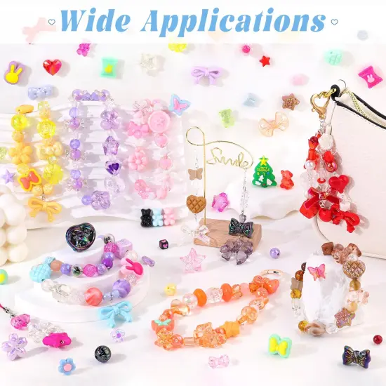 TINKRSTUFF Assorted 500PCS 10 Colors Mixed Acrylic Beads for Bracelet Making, Flower Bow Butterfly GummyBear Aesthetic Bracelet Charms,Cute Beads for Jewelry Making DIY Necklace Keychain Phone Charm {2}