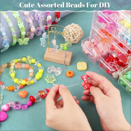 TINKRSTUFF Assorted 180-240PCS Acrylic Beads for Bracelet Making, Bow Butterfly Candy Heart Gummy Bear Kawaii Aesthetic Bracelet Charms,Cute Beads for Jewelry Making DIY Necklace Keychain Phone Charm {6}