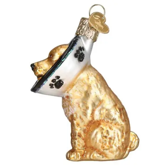 Old World Christmas 3.25 In Cone Of Shame Dog Tree Ornament , Puppy Surgery Healing Tan {2}