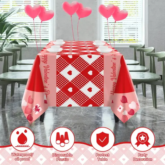 OHOME 2 Pack Valentines Day Decorations - Valentines Decor - Disposable Plastic Valentines Tablecloth | Valentine Decorations Indoor - Valentines Party Decorations Favors | Valentines Backdrop Banner {6}