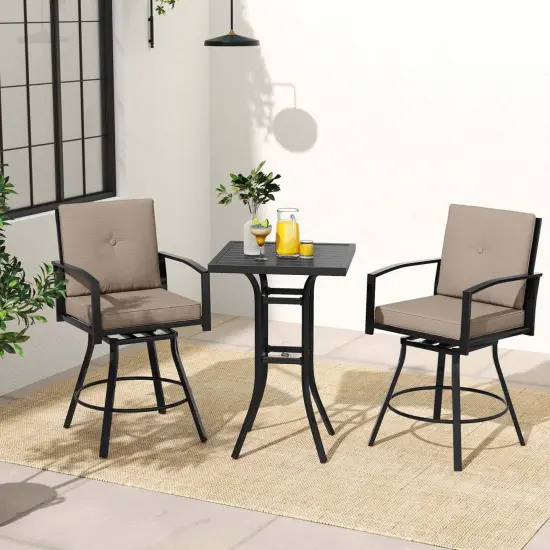 Costway 3 PCS Patio Swivel Bar Set Table and Chairs Set with Soft Cushions & Umbrella Hole {2}