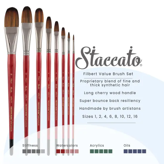 Creative Mark Staccato Synthetic Art Paint Brush - Assorted Filbert Brush Set of 8 - Long Handle, Hand-Crafted Artist Paint Brush Set - Multimedia Fine Art Paint Brushes {3}