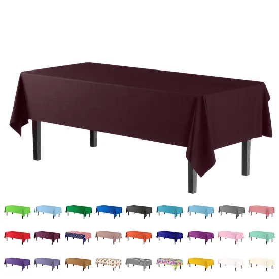 Exquisite 12-Pack Premium Plastic Tablecloth 54in. x 108in. Rectangle Plastic Table Cover Brown {4}