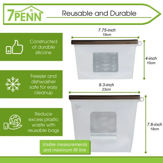7Penn Silicone Food Storage Bag 500mL and 1000mL - 2pk Clear Reusable Food Bags {5}
