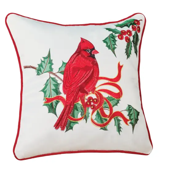Collections Etc Festive Embroidered Cardinal Removable Cover Accent Pillow {2}