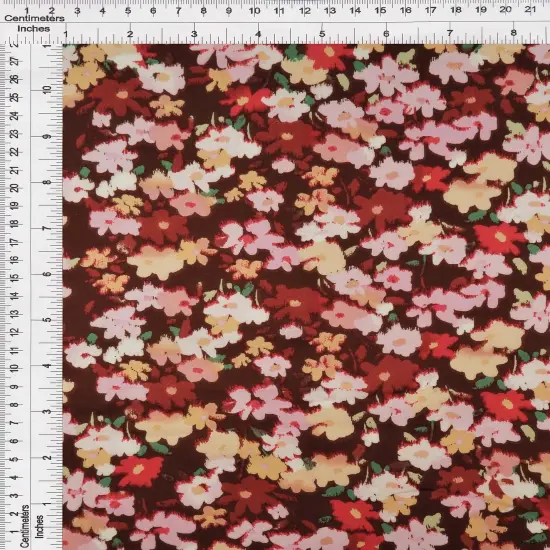 1 Yard Satin Floral Print Fabric, 57/58&Prime; Wide 100% Polyester BURGUNDY {3}
