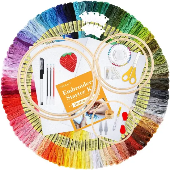 304 Pack Embroidery Kit, Cross Stitch Tools Set 200 Colors Threads (Multicolor) {1}