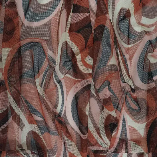 1 Yard Retro Paisley Geo Mesh Print Fabric Stretch Lightweight 58/60 Inches Wide BROWN CLAY {7}