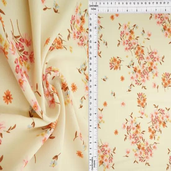 1 Yard CEY Floral Print Woven Fabric Lightweight Soft Drape 58/59" Wide BEIGE {1}