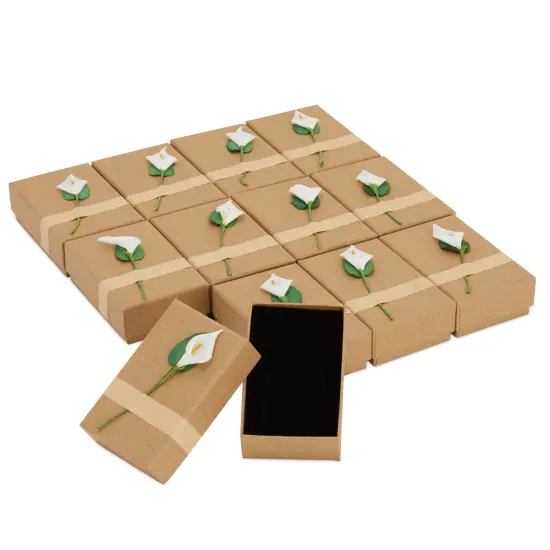 12-Pack Jewelry Gift Boxes with Lids - Lily Flower Small Cardboard Gift Box for Necklace Packaging Bulk (3.5 x 2.2 In) {1}