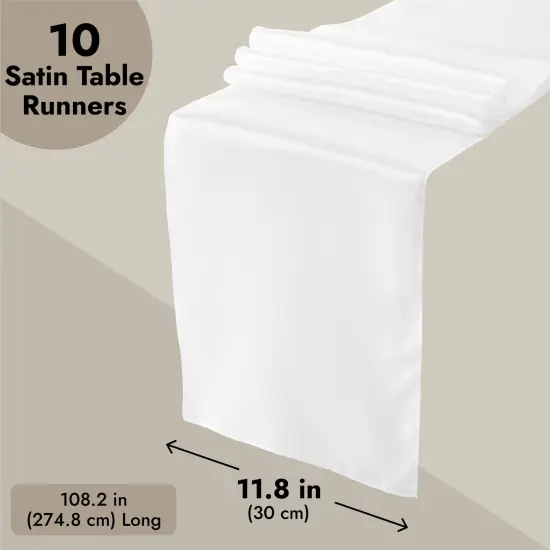 10-Pack White Satin Table Runners for Rectangular and Round Tables, Weddings, Baby Showers, Birthday Parties, Banquets, Events Decorations (White, 108.2x11.8 in) {4}
