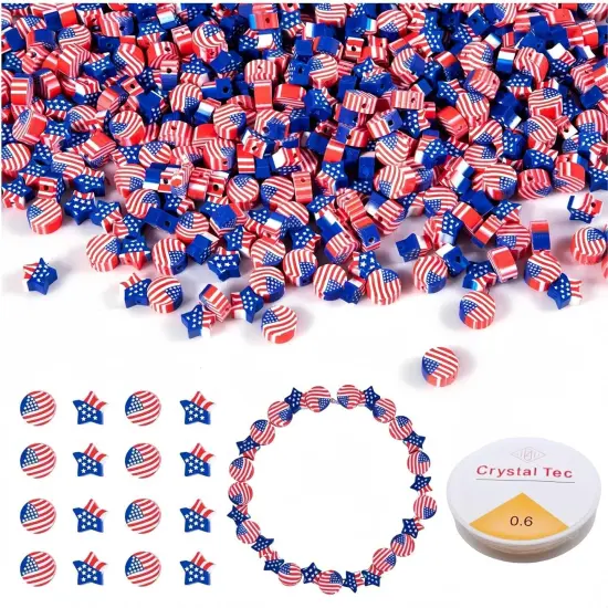 500 Pcs 4th of July American Flag Polymer Clay Patriotic Beads {1}
