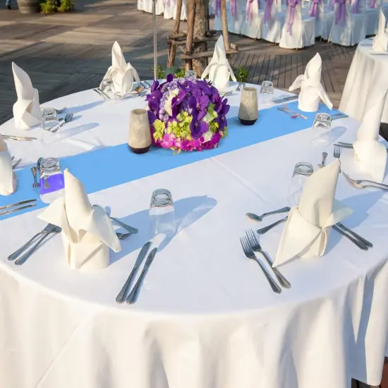 Round Plastic Disposable Tablecloth 84 Inch Stain and Wrinkle Resistant {3}