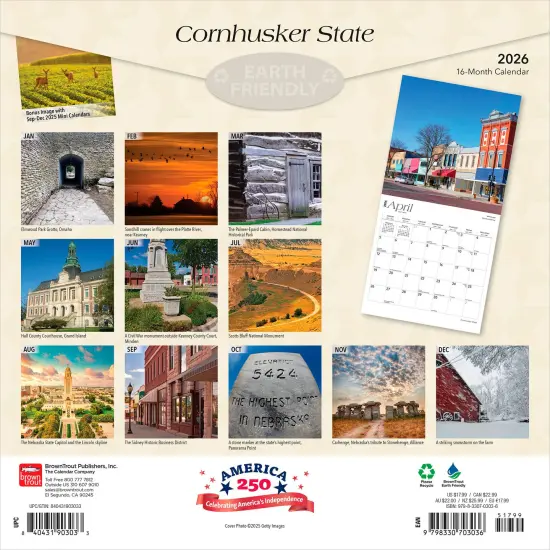 Cornhusker State | Nebraska Places | 2026 12 x 24 Inch (Hanging) Monthly Square Wall Calendar | Plastic-Free {2}