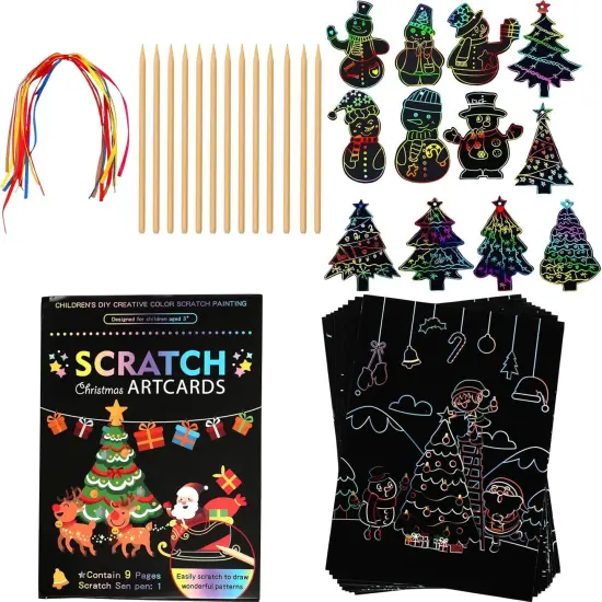 Christmas Scratch Paper Art Set, Rainbow Scratch Off Notebooks {1}