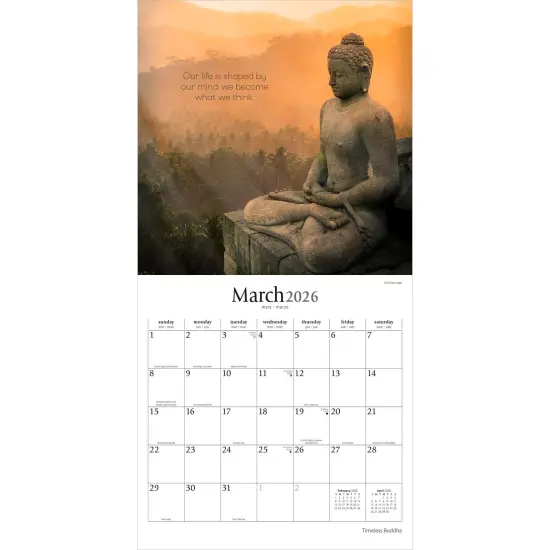 Timeless Buddha | 2026 12 x 24 Inch (Hanging) Monthly Square Wall Calendar | Plastic-Free {3}