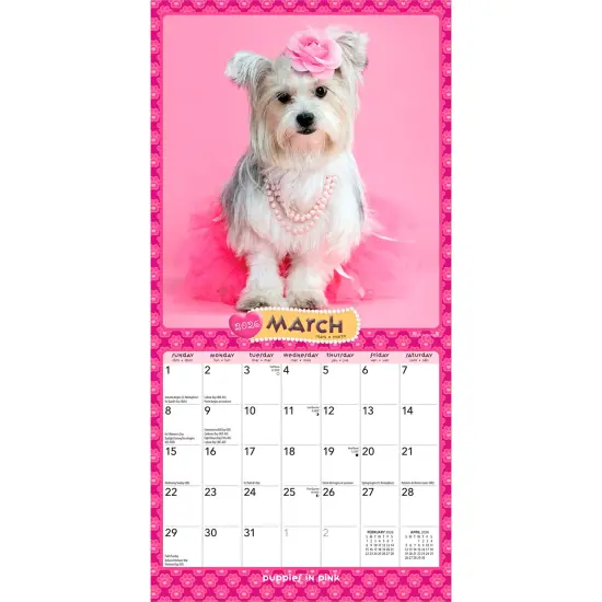 Puppies in Pink | 2026 7 x 14 Inch (Hanging) Monthly Mini Wall Calendar {3}