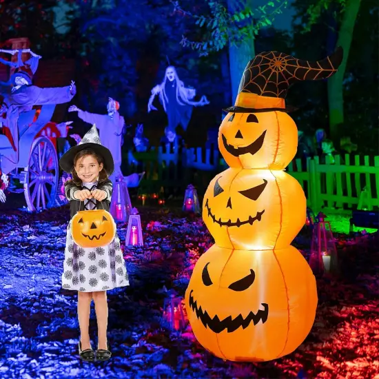 Halloween Inflatables Outdoor Stacked Pumpkins with Witches Hat {5}