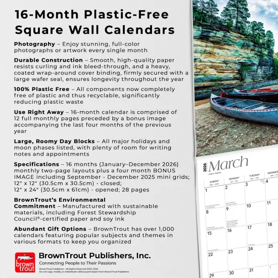 The Natural State | Arkansas Places | 2026 12 x 24 Inch (Hanging) Monthly Square Wall Calendar | Plastic-Free {6}