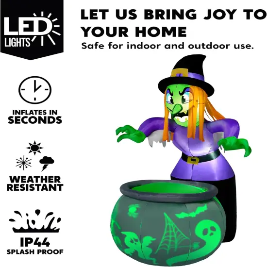 Halloween Inflatable Witch and Cauldron Decoration with Projecting Rotating Green Ghost Light, {3}