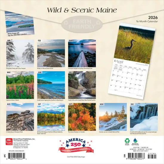 Maine Wild & Scenic | 2026 12 x 24 Inch (Hanging) Monthly Square Wall Calendar | Plastic-Free {2}