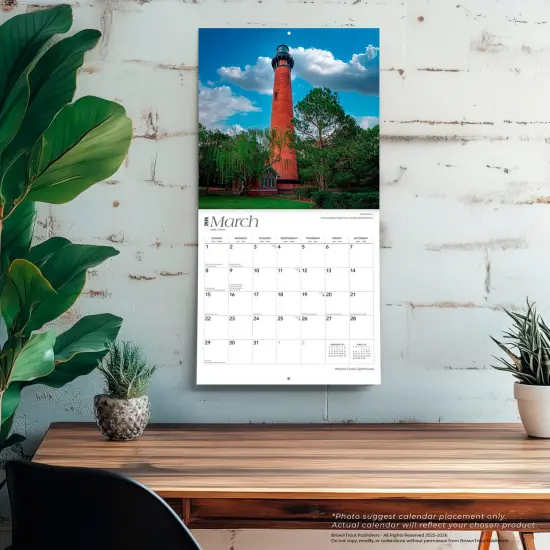 Atlantic Coast Lighthouses | 2026 12 x 24 Inch (Hanging) Monthly Square Wall Calendar | Plastic-Free {5}