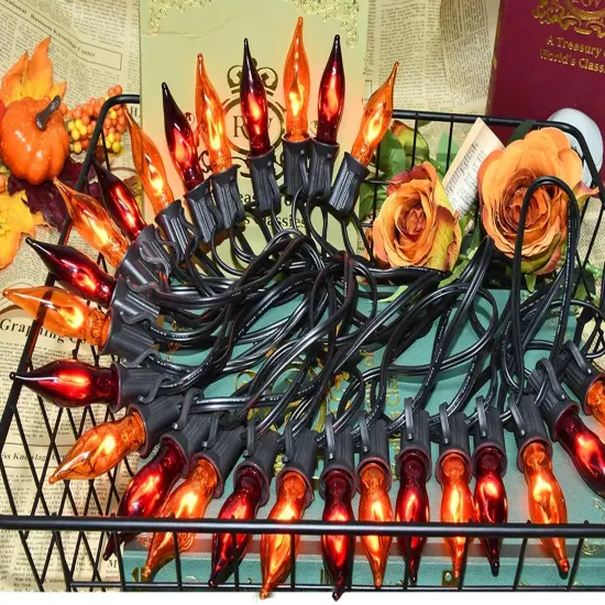 12 Pack Flickering Flame Light Bulbs for Halloween - Orange & Purple Flame {5}