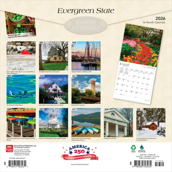 Evergreen State | Washington Places | 2026 12 x 24 Inch (Hanging) Monthly Square Wall Calendar | Plastic-Free {2}