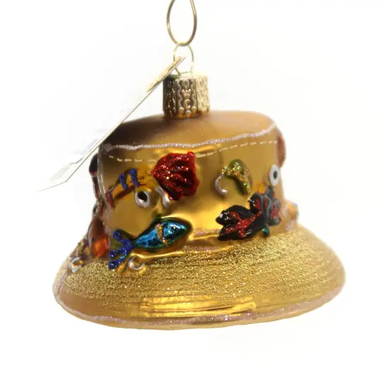 Old World Christmas 1.75 In Fisherman's Hat Tree Ornament , Lures Ties Waterproof Brown {2}
