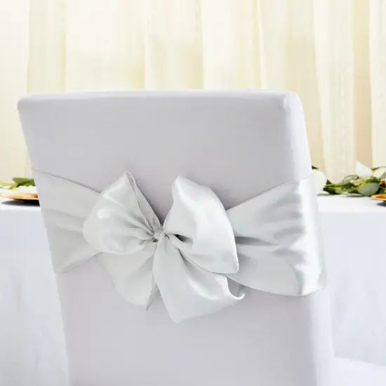 12 Pack Silver Chair Sashes for Wedding Reception, Baby Shower, Birthday Party (7 x 108 In) {2}