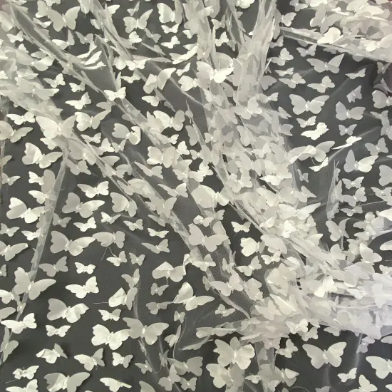 1 Yard White 3D Butterfly Satin Mesh Fabric on Stretch Tulle for Dresses and Accessories 54 Inch Wide {3}