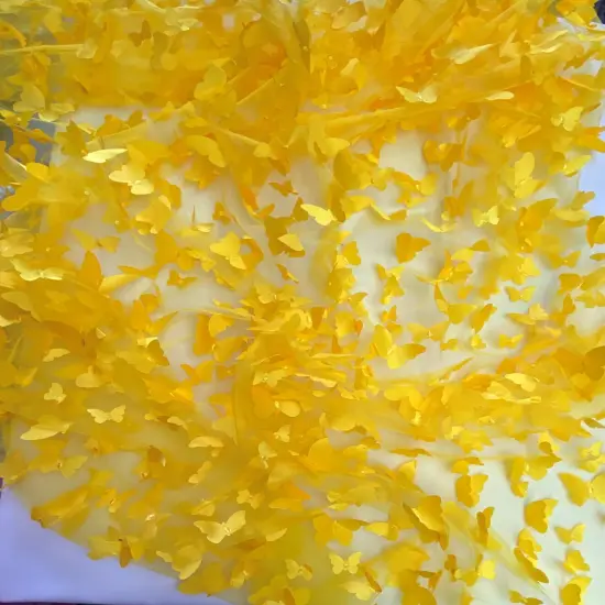 1 Yard Yellow 3D Butterfly Satin Mesh Fabric for Costumes, Dresses, and Event Decor 54 Inch Wide {3}