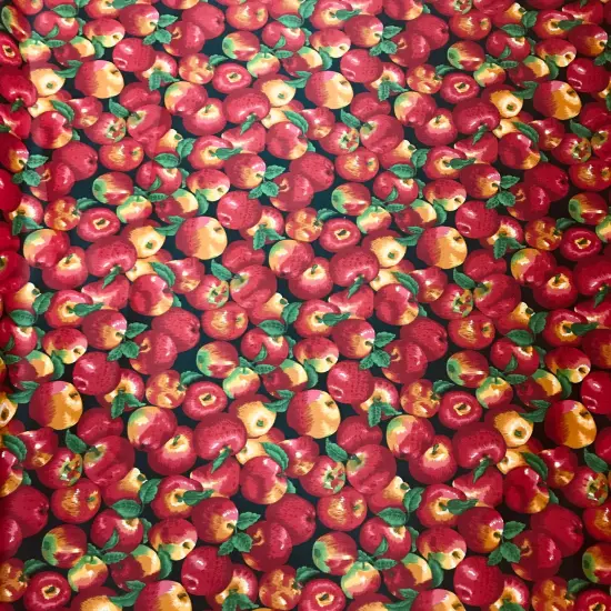1 Yard Black Apple Printed Poly Cotton Fabric 59/60 Inch Width {1}