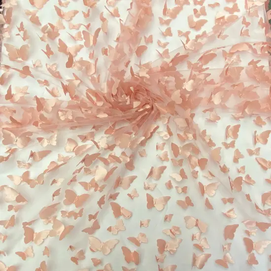 1 Yard Dusty Rose 3D Butterfly Mesh Fabric with Satin Appliqu&eacute; on Lightweight Stretch Tulle 54 Inch Wide {1}