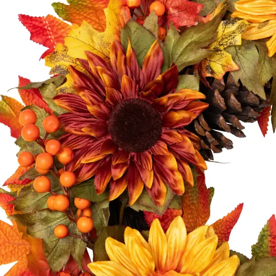 Northlight Sunflower and Pine Cone Artificial Thanksgiving Wreath - 24" Orange {7}